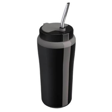 Imagem de Copo Térmico Tererê com Canudo Bomba Inox 650ml - Unitermi, Preto
