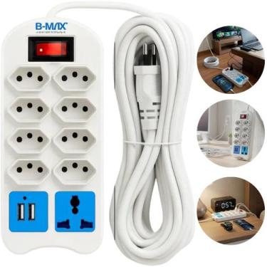 Imagem de Filtro de Linha Com 8 Tomadas 2 Usb 1 Padrao Europeu Extensão Para Cas