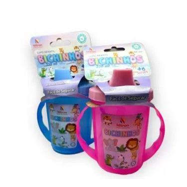 Imagem de Copo infantil com alças estampa bichinos água e sucos 320ml - NITRON