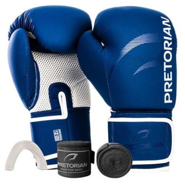 Imagem de Kit Luva De Boxe Muay Thai First FX2 Bandagem Bucal Pretorian, Azul, B
