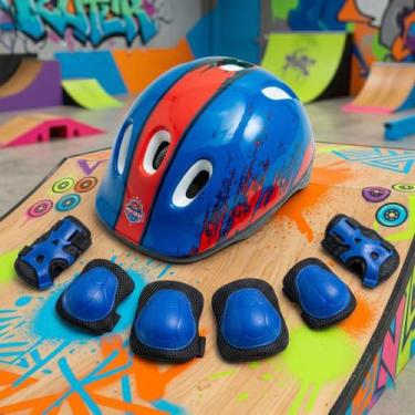 Imagem de Kit Proteção Infantil Menino Menina Capacete Cotoveleira Joelheira Com