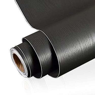 Imagem de WSWJDW Decoração de casa Papel de parede autoadesivo Grão de madeira à prova d'água Renovação de móveis de mesa Armários de cozinha Adesivos de guarda-roupas, madeira preta grossa, 60 cm x 5 m