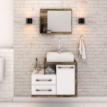 Imagem de conjunto de gabinete de banheiro com cuba q39 e espelheira wood 1 pt 2 gv branco e carvalho dark