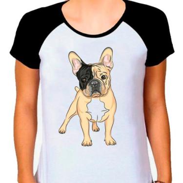 Imagem de Camiseta Raglan Buldog Francês Cachorro Pet Dog Branca Fem05 - Design