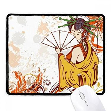 Imagem de Mousepad JapanFan Leaves decorado à mão com bordas costuradas e tapete de borracha para jogos