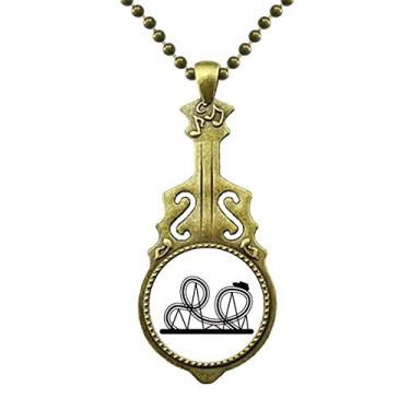 Imagem de DIYthinker Colar com silhueta de parque de diversões de montanha-russa preta com pingente de música de guitarra antiga