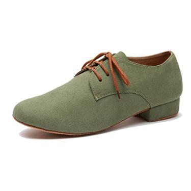 Imagem de Minishion Sapatos de dança masculinos 2,5 cm salto padrão sapatos de dança de salão de couro, L273 Verde, 8.5