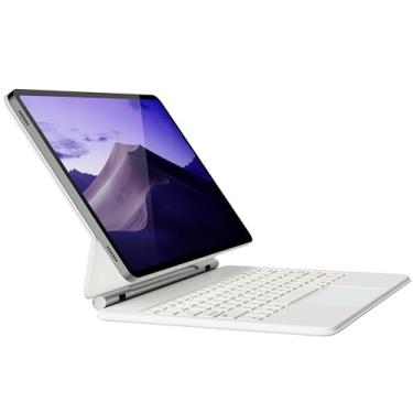 Imagem de doqo Capa magnética para Samsung Galaxy Tab S9+/S9 Fe+/S8+/S7 Plus/S7 Fe 12,4 polegadas, capa magnética com teclado com touchpad, sem fio, retroiluminado, branco
