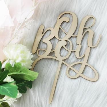 Imagem de Bejotaa Oh Boy Cake Topper - Wooden Rustic Boy Cake Topper for Baby Birthday Party/Baby Gender Reveal/Photo Booth Props (oh boy wood)