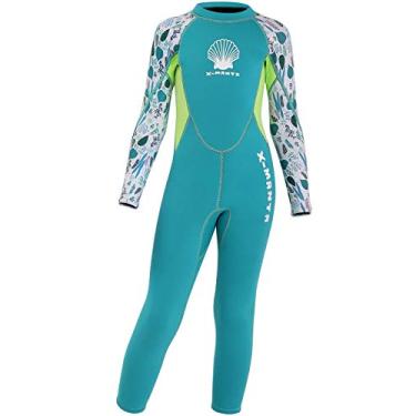 Imagem de Roupa de banho infantil com proteção UV de 2,5 mm, neoprene para manter quente, roupa de mergulho de manga comprida (2GG) 7 a 8 anos, verde)