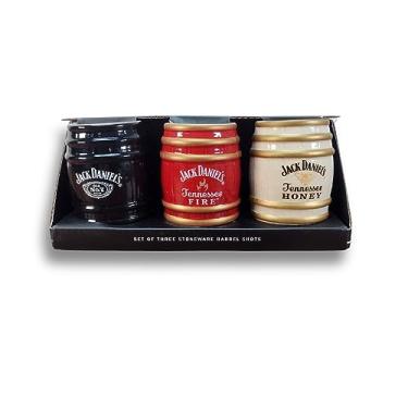 Imagem de M. CORNELL IMPORTERS Conjunto de 3 copos de shot Jack Daniel's Stoneware Barrel - Conjunto de presente de Jack Daniel's