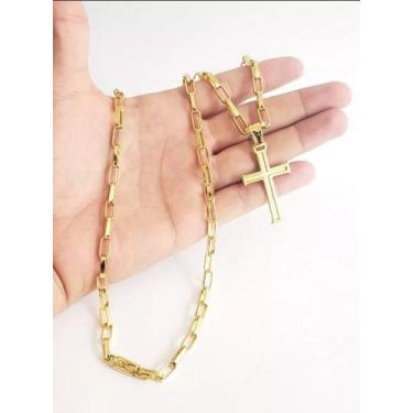 Imagem de Corrente Banhado A Ouro 18K Tijolinho 6mm+Pulseira+ Pingente - Mk Jóia