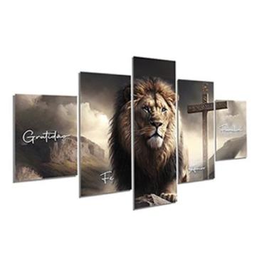 Imagem de Quadro Decorativo Em Mosaico PVC 2mm Leão Jesus 115x60cm - GRAFICA FA