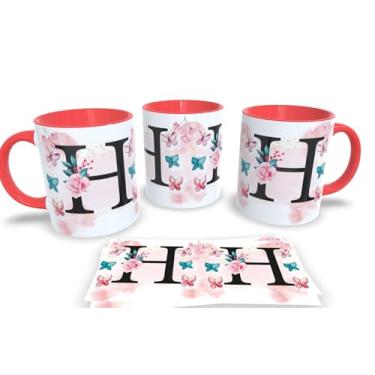 Imagem de Caneca Vermelha de Porcelana Personalizadas Alfabeto iniciais Nomes (H)