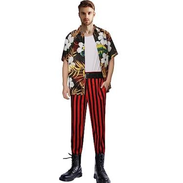 Imagem de FOGHORN Fantasia masculina adulta Ace Ventura camiseta clássica de filme colete calça listrada cinto Halloween cosplay conjunto completo, Multicor, G