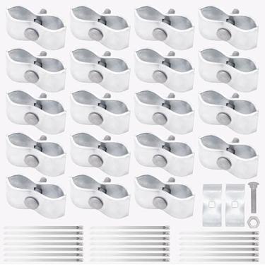 Imagem de Mabeeze Braçadeiras de painel de canil para tubos de 3,5 cm - Pacote com 20 conjuntos - Conectores de aço galvanizado - Grampos de cerca de elo de corrente para estrutura de painel, corridas,