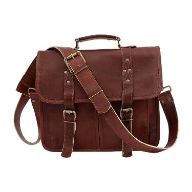 Imagem de Bolsa carteiro indiana Hando Art de couro vintage de 33 cm para homens e mulheres