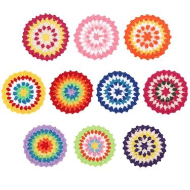 Imagem de kilofly Conjunto de 10 peças de porta-copos de crochê de algodão para bebidas 12 cm 12 cm conjunto de guardanapos artesanais