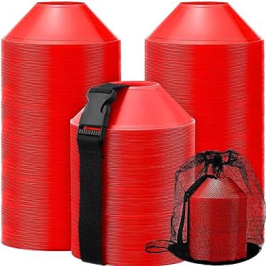 Imagem de Hanaive 100 peças mini cones de futebol para exercícios esportivos, cones de disco de agilidade de 12 cm com acessórios para treinamento de futebol infantil (vermelho)
