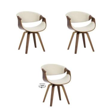 Imagem de Kit 3 Cadeiras Nicole Creme Linho Base Giratória - Rivatti