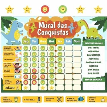 Imagem de Quadro De Incentivo Rotina De Geladeira - Dinossauros Emojis - Home E 