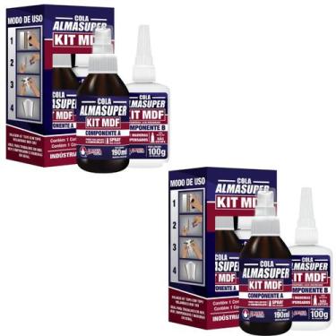 Imagem de 2 Kit Mdf Cola Instantânea + Catalisador Acelerador 190ml Almasuper - 