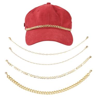 Imagem de FASHEWELRY 4 peças de correntes de chapéu banhadas a ouro 18 K real 0,82 m corrente de metal com fechos de garra para chapéu corrente decorativa malha boné de beisebol calça fabricação de corrente