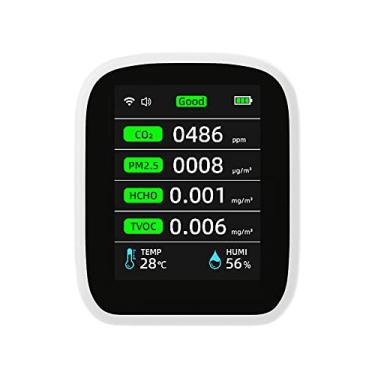 Imagem de Vislone Medidor portátil de qualidade do ar Wi-Fi 8 em 1 PM1.0 PM2.5 PM10 CO2 TVOC HCHO testador de temperatura e umidade tela LCD colorida detector de dióxido de carbono com função de exibição de
