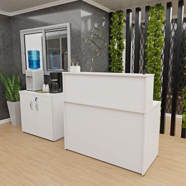 Imagem de Conjunto Armário Baixo Balcão Atendimento Recepção Branco
