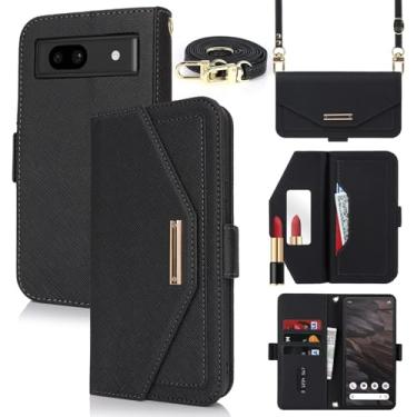 Imagem de Jaorty Carteira transversal para Google Pixel 7a com alça de ombro longa, porta-cartão de crédito de 15,5 cm, bolsa de mão de couro PU com suporte para maquiagem espelhada para mulheres e meninas,