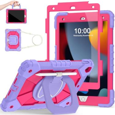 Imagem de Scnioy Capa para iPad 9ª geração, capa para iPad 9ª 8ª geração, iPad de 10,2 polegadas, 9ª geração, com protetor de tela, suporte de caneta, capas para tablet para crianças com suporte giratório de