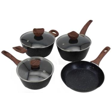 Imagem de Conjunto Jogo 4 Panelas Antiaderente Preta Tampa de Vidro Indução Elét