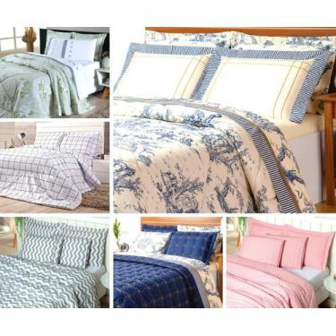 Imagem de Kit edredom dupla face com portas travesseiro algodao 180 fios porcela