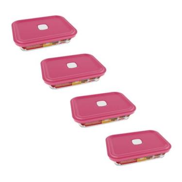 Imagem de 4 Potes de Vidro Facilita Retangular Marmita 750Ml Marinex - NADIR FIG