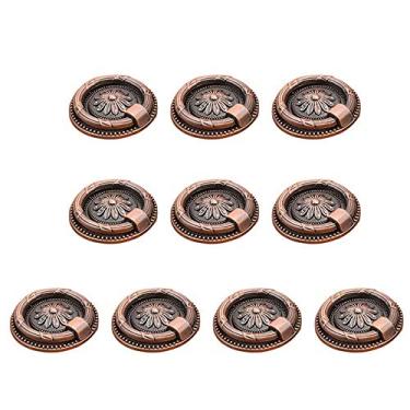 Imagem de Puxadores de portão de ferragens de porta adequados para gavetas de armário móveis janela estante anel de gaveta puxador 10 peças 37 mm de diâmetro maçaneta de porta retrô (bronze vermelho vintage)