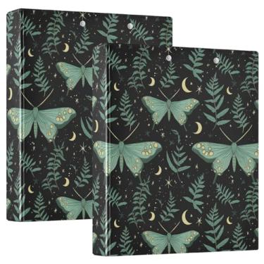 Imagem de Fichário de 3 anéis de traça Luna com samambaias, preto, verde, fichário decorativo de 3,8 cm com prancheta e 3 bolsos transparentes, comporta 200 folhas de papel tamanho A4 fichários à prova d'água