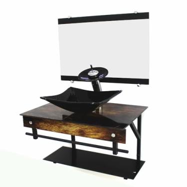 Imagem de Gabinete de Vidro para Banheiro 50x40cm com Cuba Quadrada, Espelho e Válvula Click (Madeira Rustica)