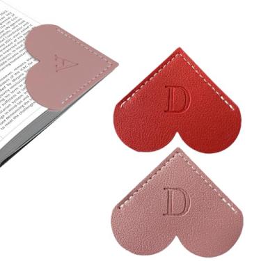 Imagem de Marcador de livro de coração de couro personalizado com inicial, 26 letras, marcador de livro de página de canto personalizado para mulheres leitoras, amantes de livros, professores, estudantes
