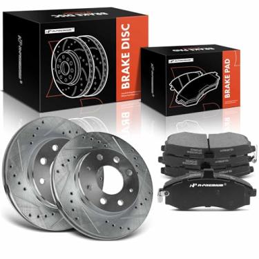 Imagem de A-Premium Rotores De Freio A Disco Dianteiros Perfurados E Ranhurados 10,08 Pol. (256,00 Mm) + Kit Pastilhas Cerâmica Compatíveis Com Modelos Hyundai Selecionados - Elantra 2002, 2003, 2004, 2005, 2