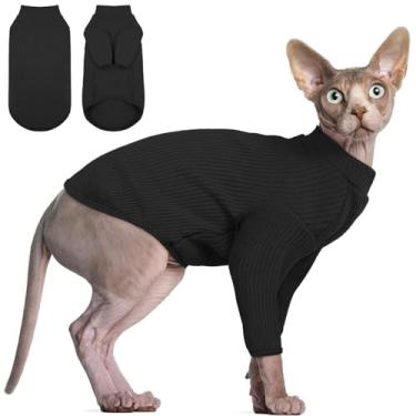 Imagem de DENTRUN Sphynx Camisola para gatos sem pelos, pulôver, gatos, respirável, camisola com gola rolê, adorável roupa de gato, colete de pijama, macacão