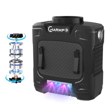 Imagem de CHARMPㅤ Ventilador de cintura - Ventilador de cinto portátil de motores fortes duplos de 17000 RPM, bateria de 12000 mAh, tempo de execução 24H, 5 velocidades, máx. 23 m/s, SOS LED e luz de aviso