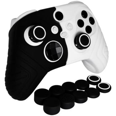Imagem de HLRAO Black&White Anti Slip Protective Silicone Cover Skin Grips Compatible with Xbox Series X/S Controller, 8 PCS Black Thumb Grips Caps and 2 Grips Caps.