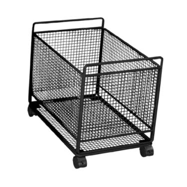 Imagem de Fenteer Carrinho com rodas, estante móvel, cesta de ferro, carrinho de armazenamento móvel com rodas para artesanato, escritório, despensa, bebidas, lanches, Preto