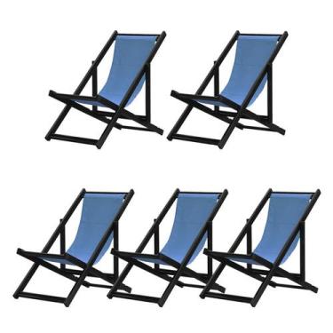 Imagem de Kit 5 Espreguiçadeiras Preguiçosa Dobrável sem Braço Black em Madeira 