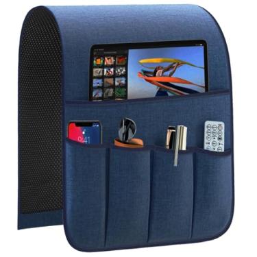 Imagem de QingLemon Organizador de apoio de braço antiderrapante com controle remoto, suporte de poltrona para poltrona, poltrona, sofá reclinável, cabeceira, com 5 bolsos de armazenamento para tablet, telefone