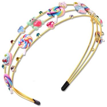 Imagem de NVENF Tiara de doces acessórios para fantasia de Natal, bengala doce, pirulito, fantasia de Candyland, roupas de Halloween para mulheres, presentes (padrão F)