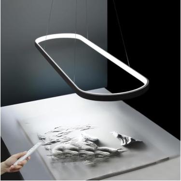 Imagem de Lâmpada Pendente Led Mesa De Jantar Lâmpada Oval Regulável Com Controle Remoto Lâmpada Pendente Lâmpada De Mesa De Jantar Moderna Candelabro Ajustável Em Altura, Black, L90cm，41W