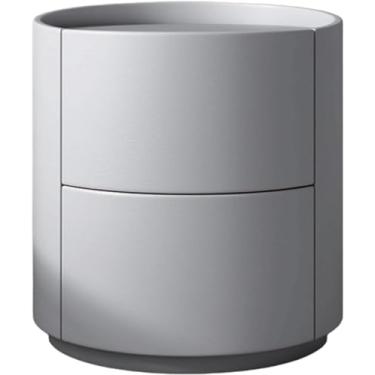 Imagem de Mesa De Cabeceira Elegante Mesa De Cabeceira Criativa De Madeira Redonda 2 Gavetas Mesa De Cabeceira Leve De Luxo Imitação De Couro Envolto Em Armário De Cabeceira, Medium Gray