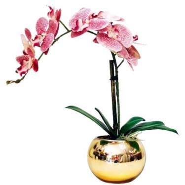 Imagem de Arranjo Flores 1 Orquídea Rosa Toque Real Vaso Dourado - La Caza Store