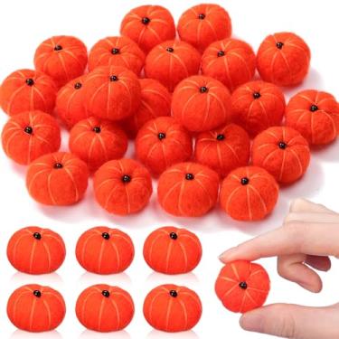 Imagem de HunnmingRe 24 peças de mini abóbora de feltro para artesanato, pompom de abóbora pequeno falso de Halloween decoração artesanal de outono para guirlanda, outono, Ação de Graças, suprimentos para casa